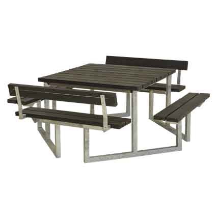 PLUS Picknickbord med 2 Ryggstöd ReTe× 204 cm Svart