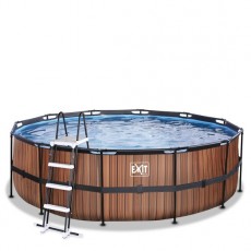 Pool EXIT Wood Brun ø450x122cm Inkl. Sandfilterpump